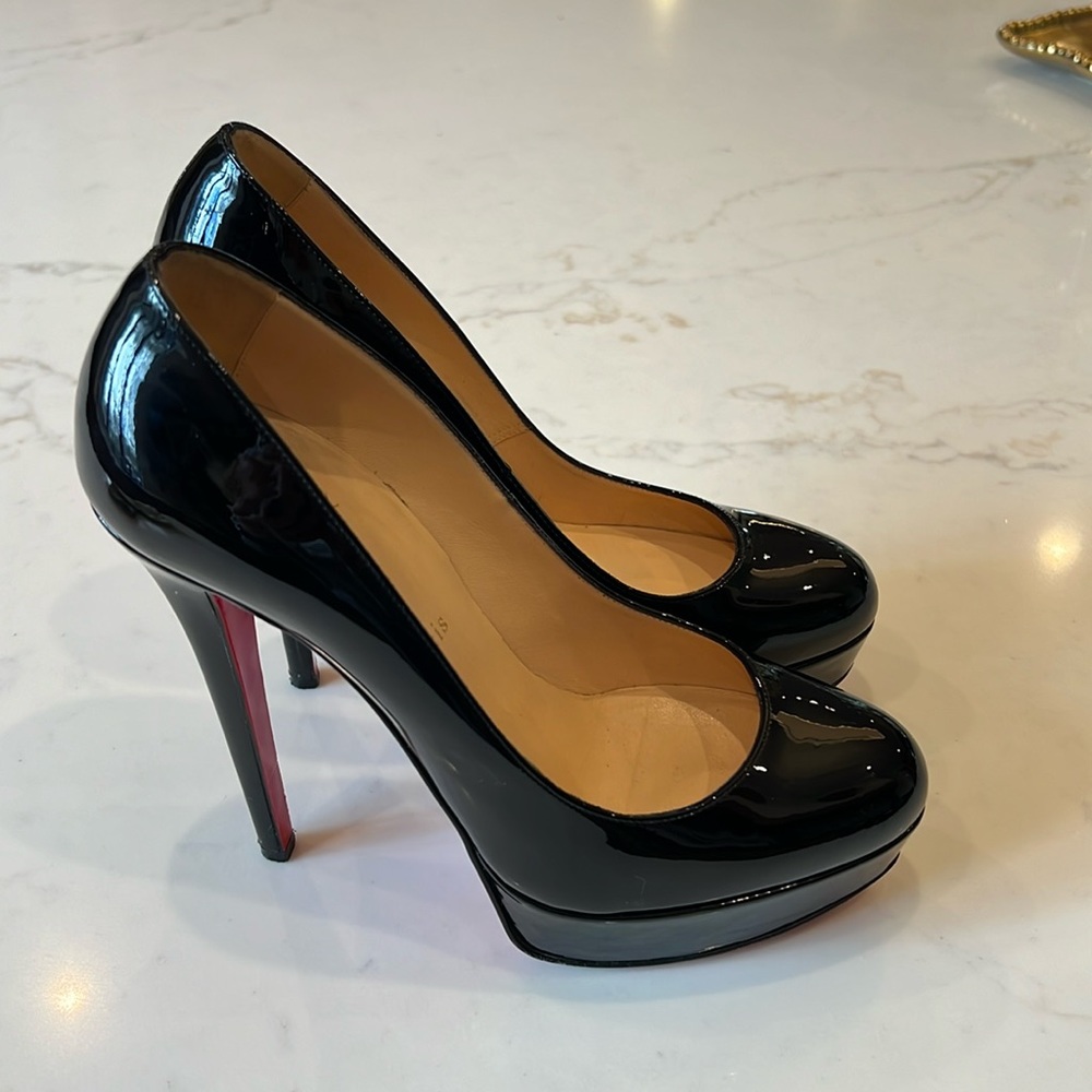 Christian Louboutin black patent leather platform heels size 38.5